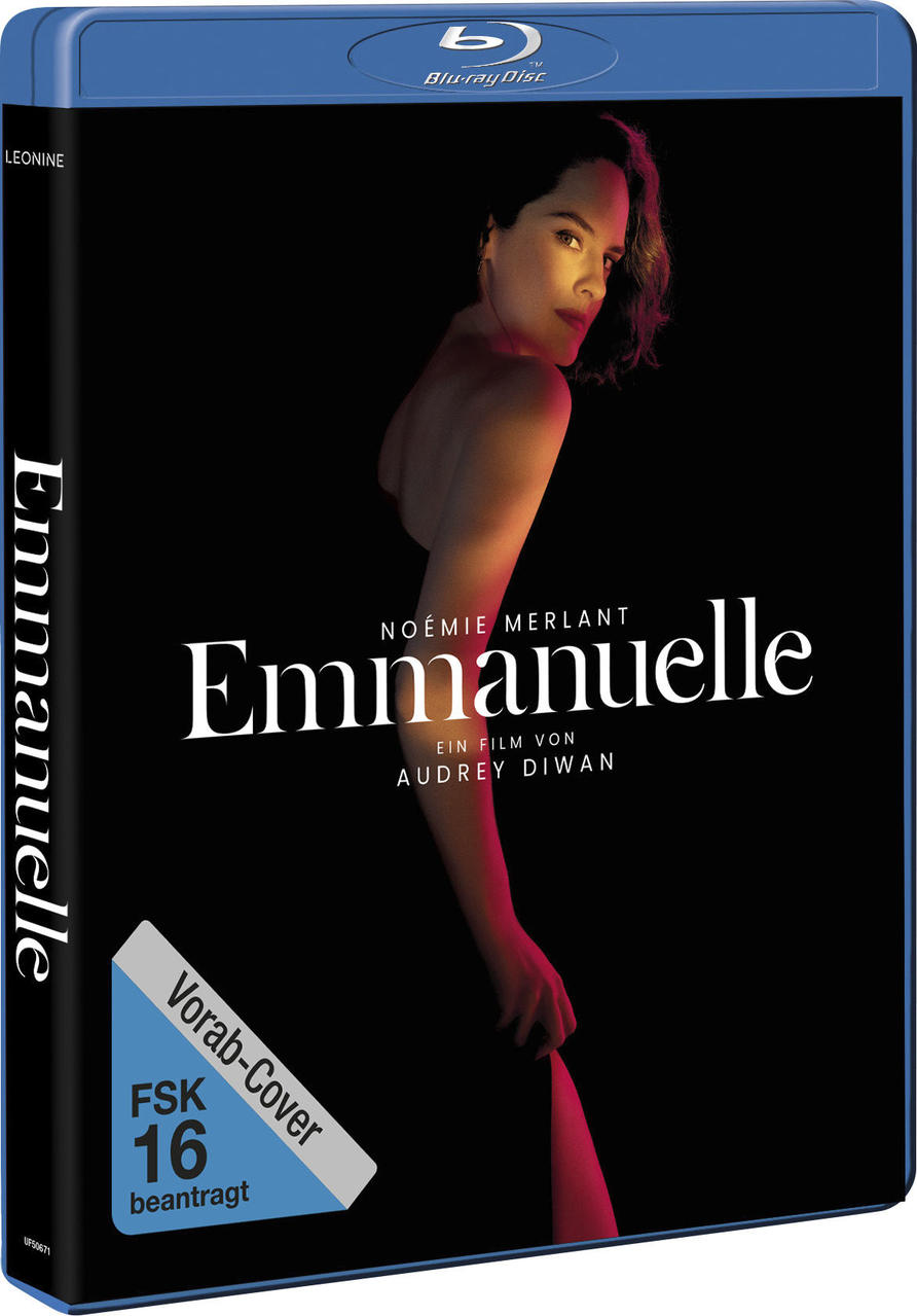 DVD-Cover für "Emmanuelle" mit einer Frau in einem schwarzen Kleid vor rotem Hintergrund.