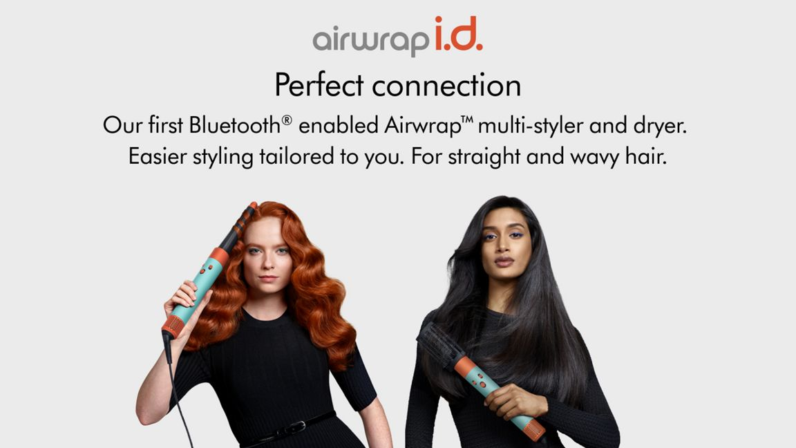 Due donne con strumenti per lo styling dei capelli, testo: 'Perfect connection' e 'Airwrap i.d.'.