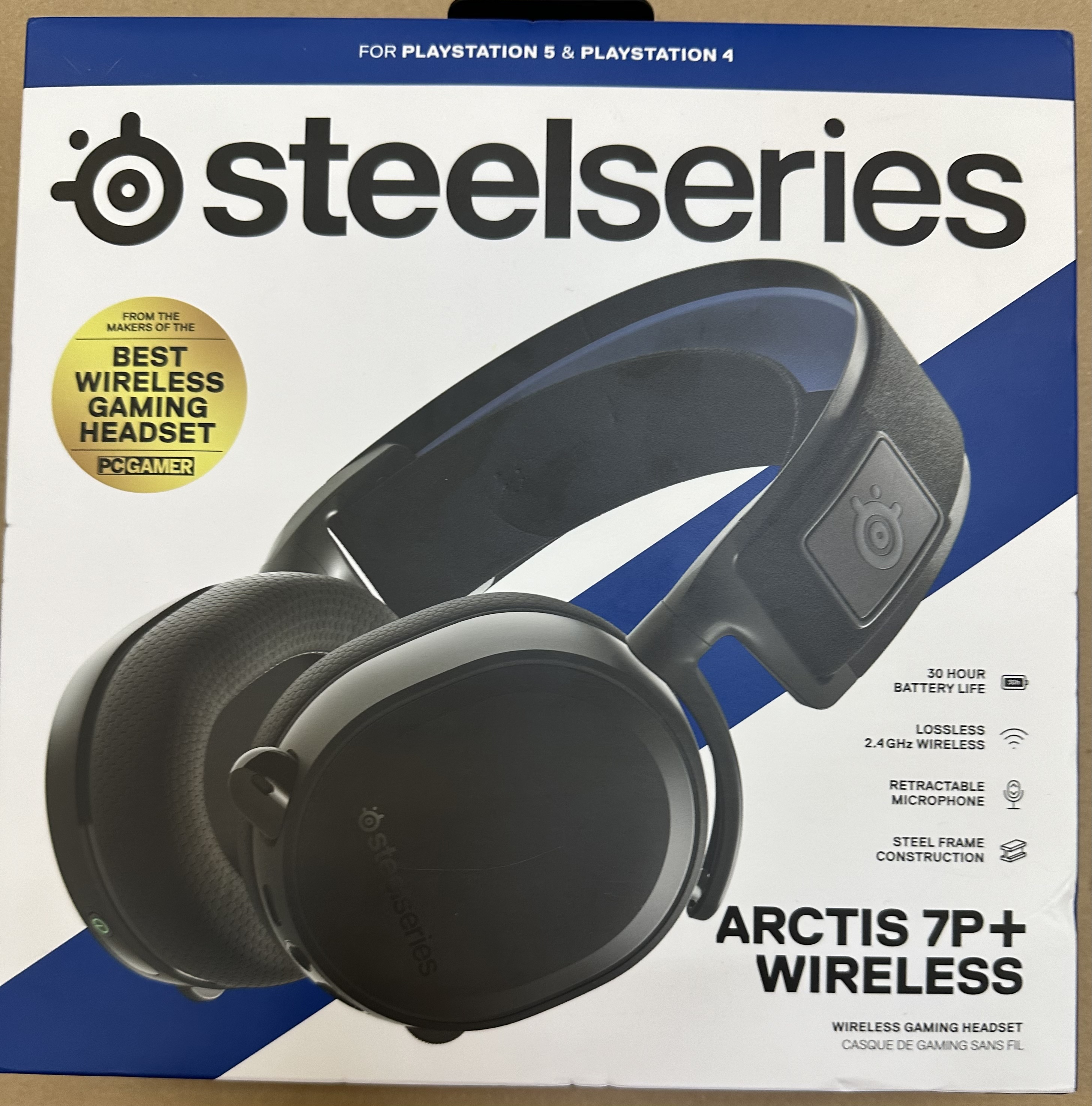 Pudełko słuchawek do gier bezprzewodowych Steelseries Arctis 7P+ dla Playstation 5 i 4.