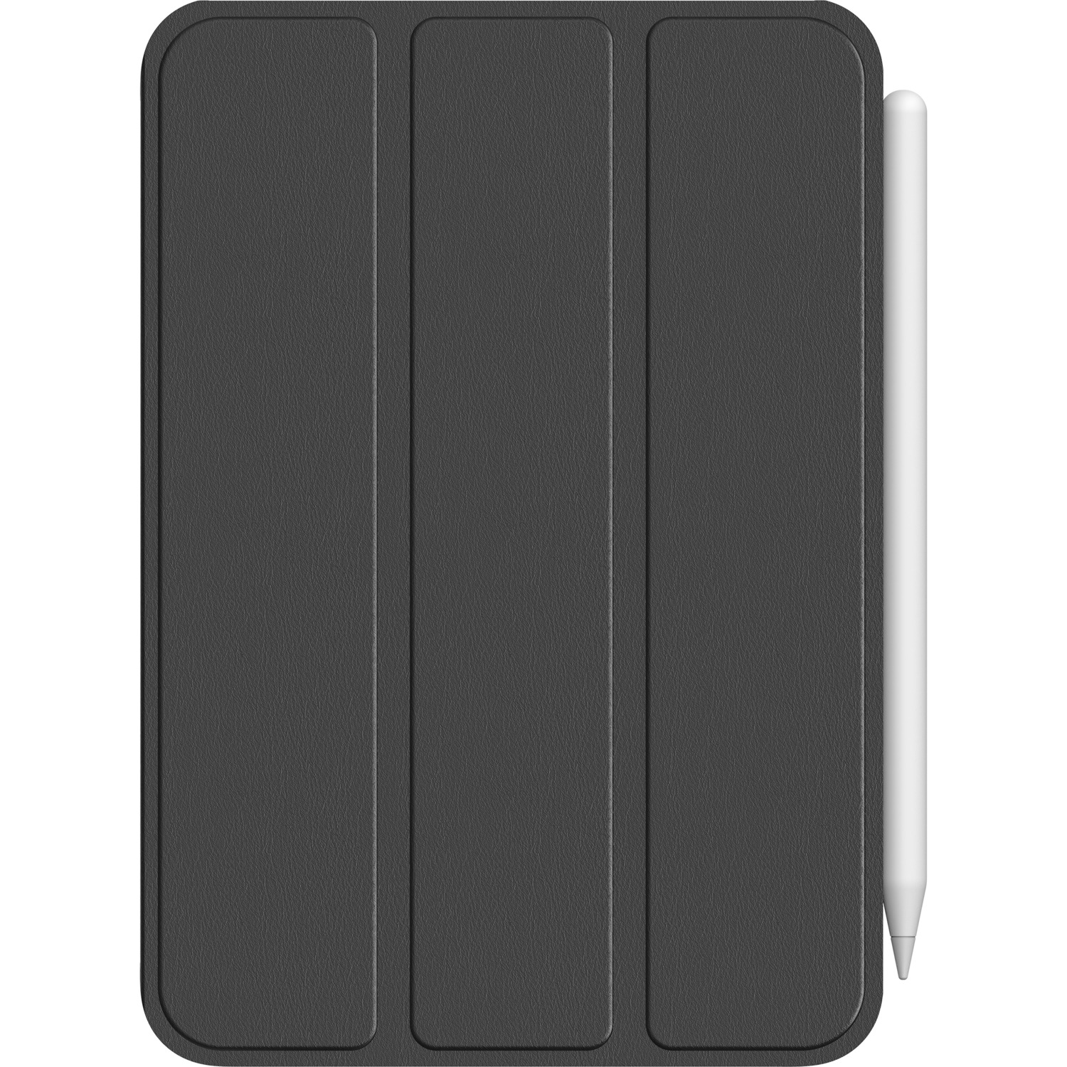 A closed iPad cover with a stylus on a white background.