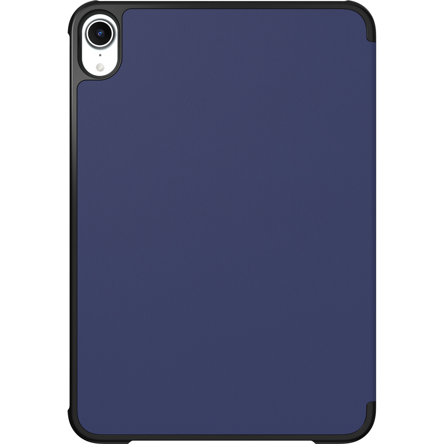 A blue tablet in a black case.