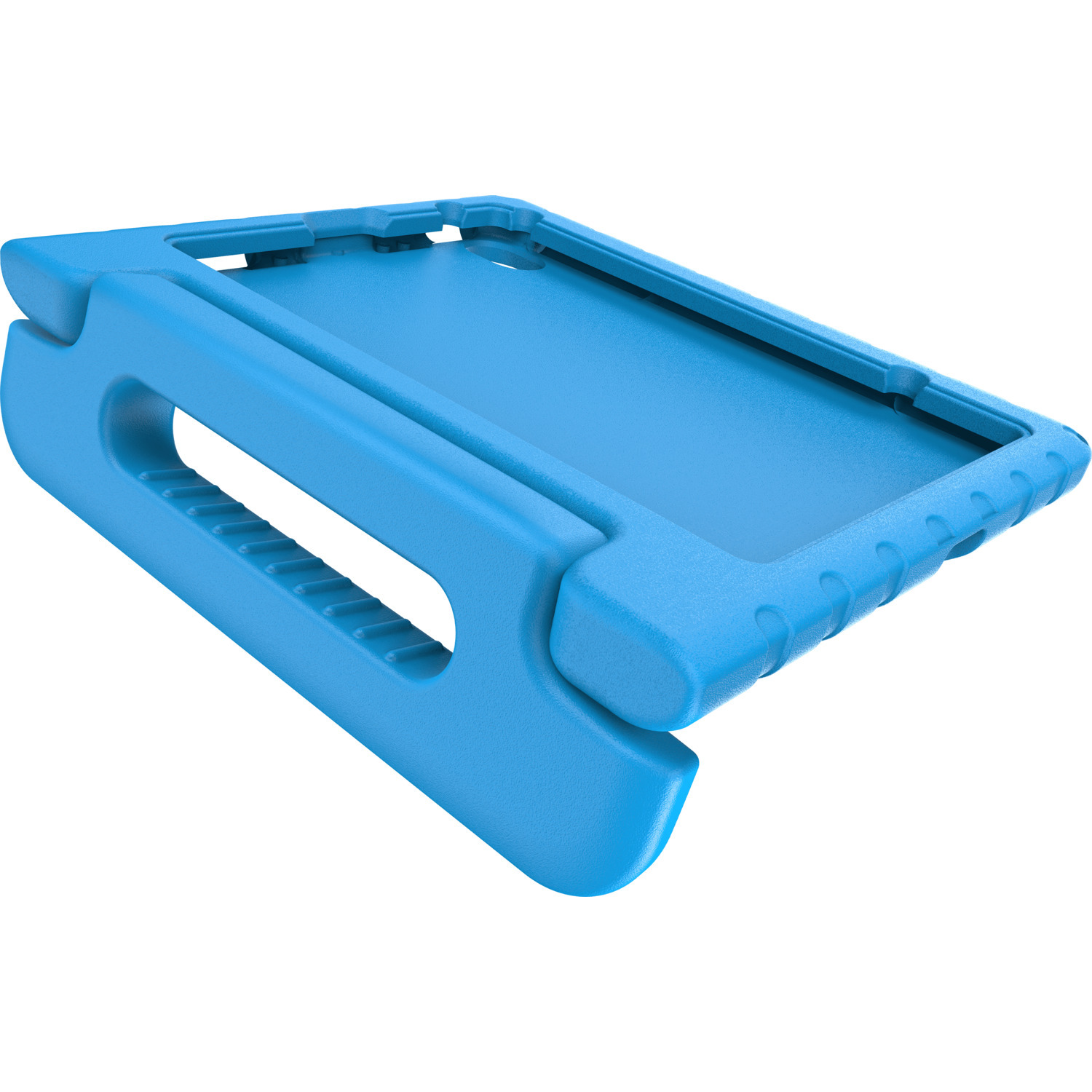 Étui bleu pour iPad mini avec support, vide.