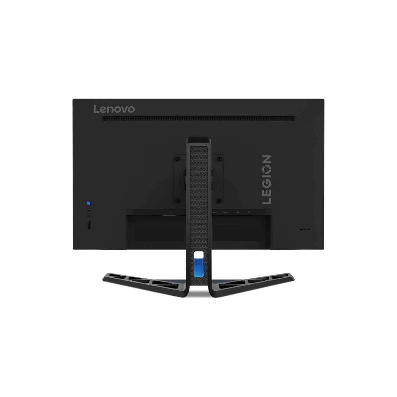 Arrière d'un écran d'ordinateur noir avec les logos Lenovo et Legion.
