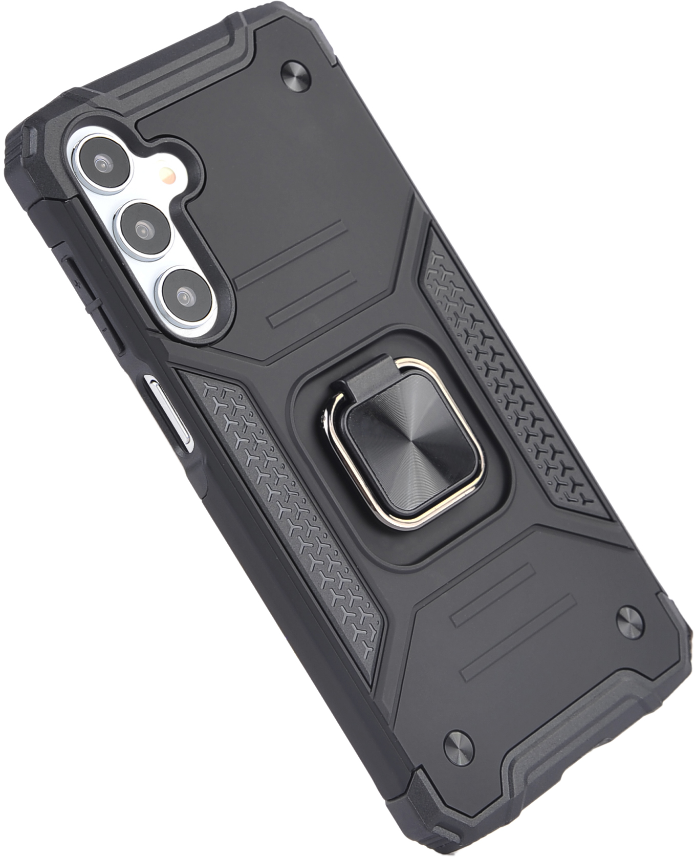 Coque de téléphone noire avec un support de bague pour smartphone.