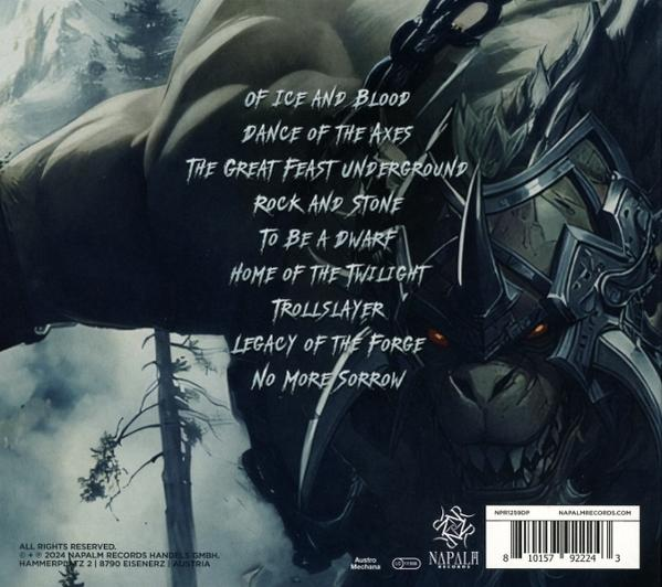 Album-Rückseite, Fantasy-Artwork mit Titelliste. Napalm Records Logo.