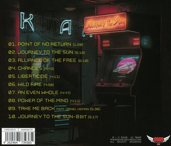 Albumcover mit Neon-Schild, Spielautomat und Titelliste. Der Titel lautet "Journey to the Sun."