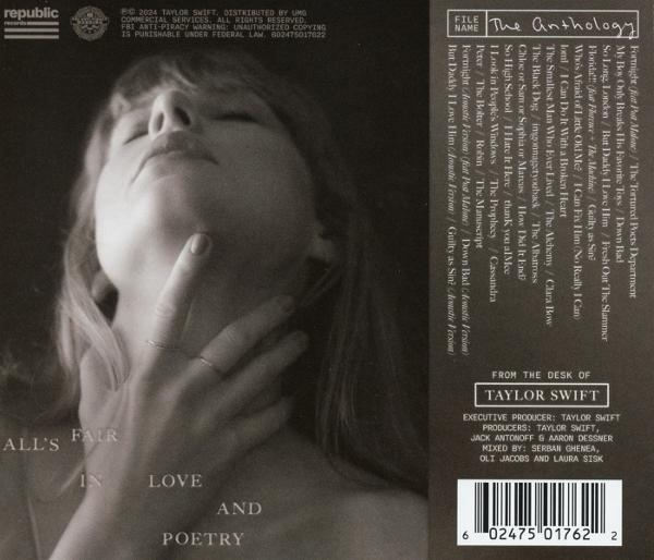 Albumcover mit dem Gesicht und der Hand einer Frau. Der Albumtitel lautet "All's Fair in Love and Poetry".