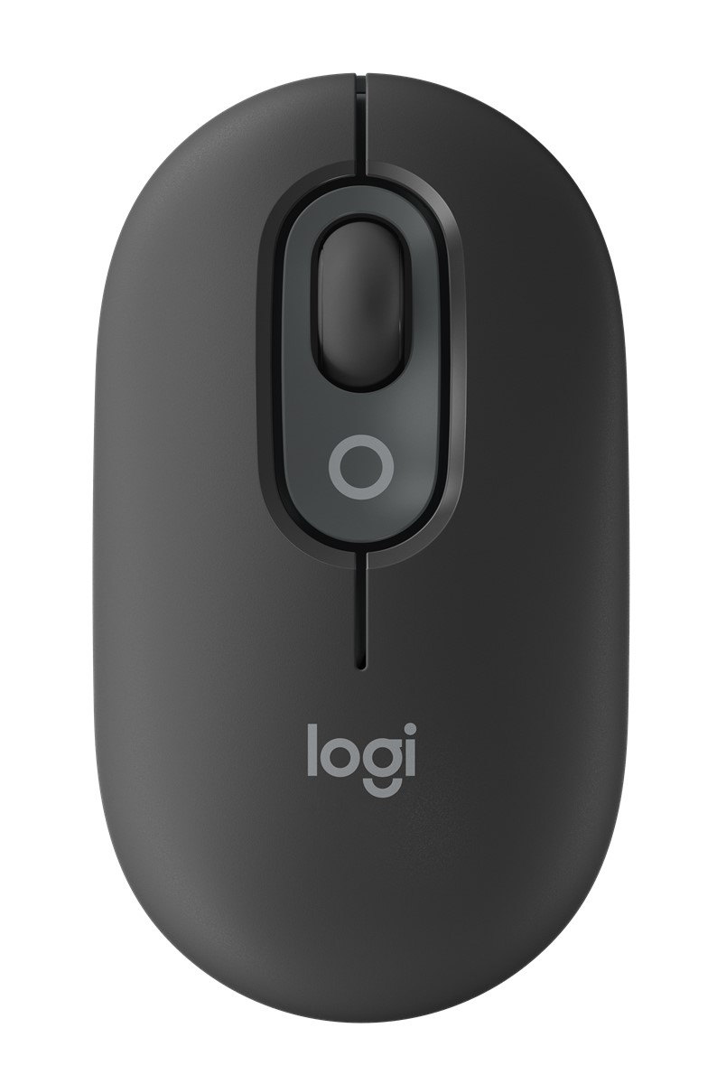 Daha koyu gri bir kaydırma tekerleği olan koyu gri bir fare. 'Logi' logosu altta.