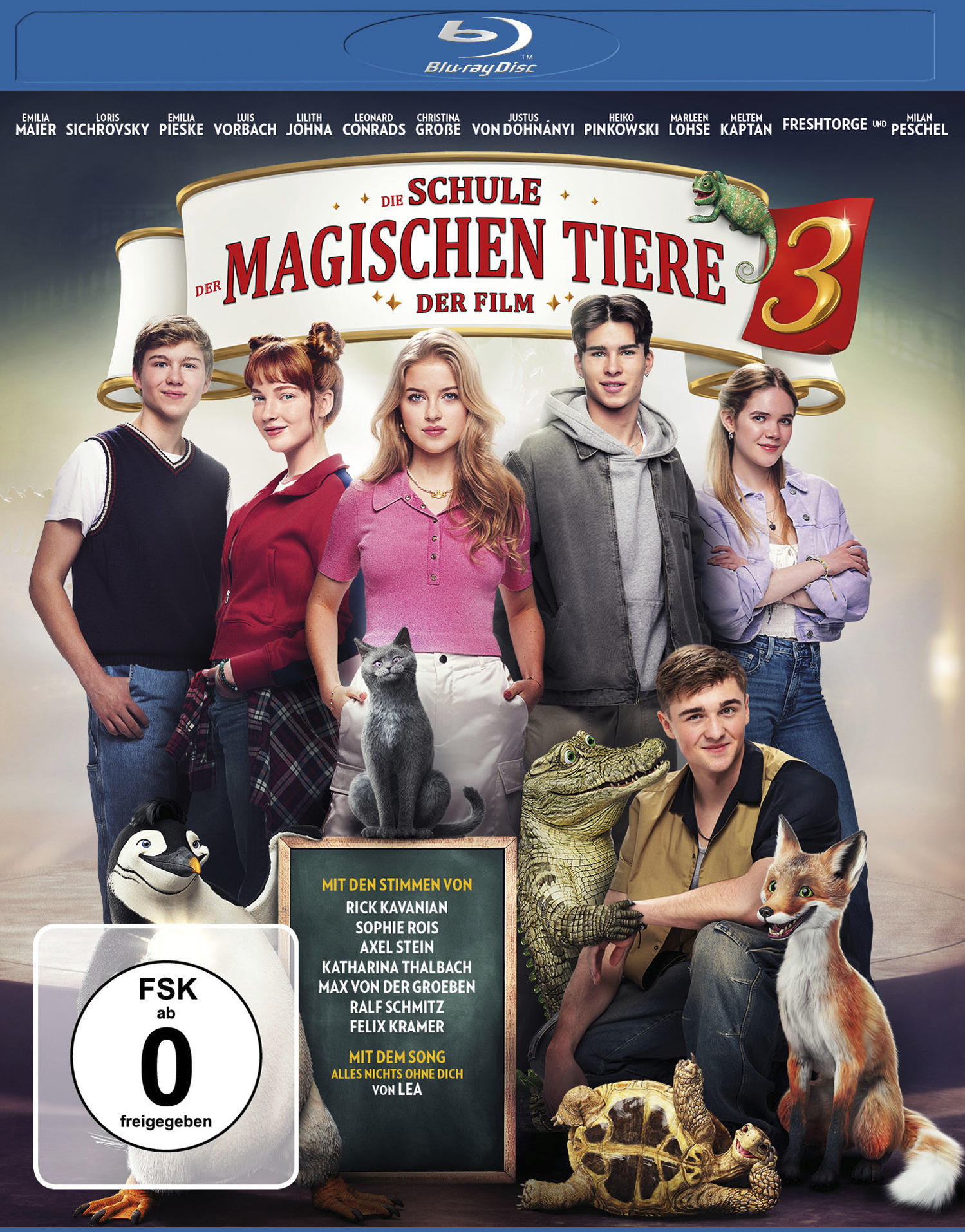 Blu-ray-Cover, Menschen mit Tieren, Text: Die Schule der magischen Tiere 3.