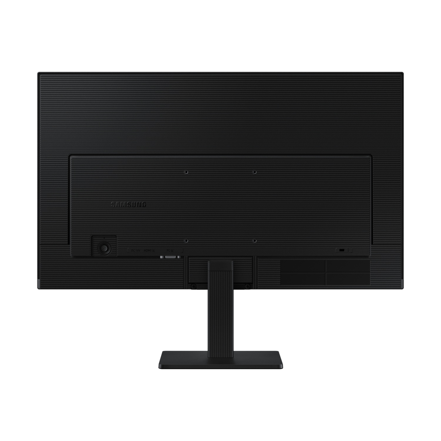 Retro monitor nero con porte e supporto. Logo Samsung visibile.