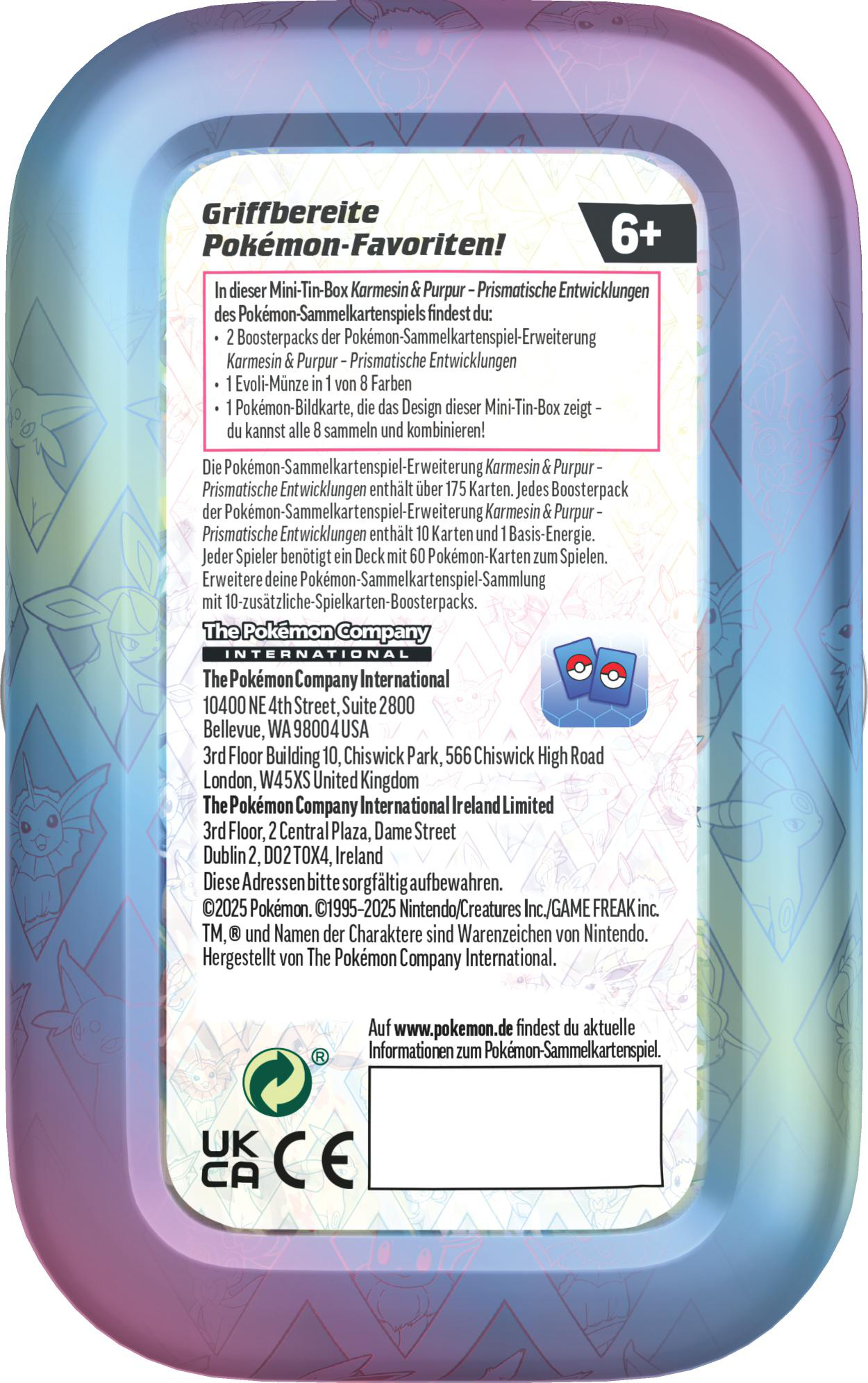 Pokémon Sammelbox mit Pokébällen, Alter 6+, enthält 2 Boosterpacks, 1 Münze, 1 Karte.