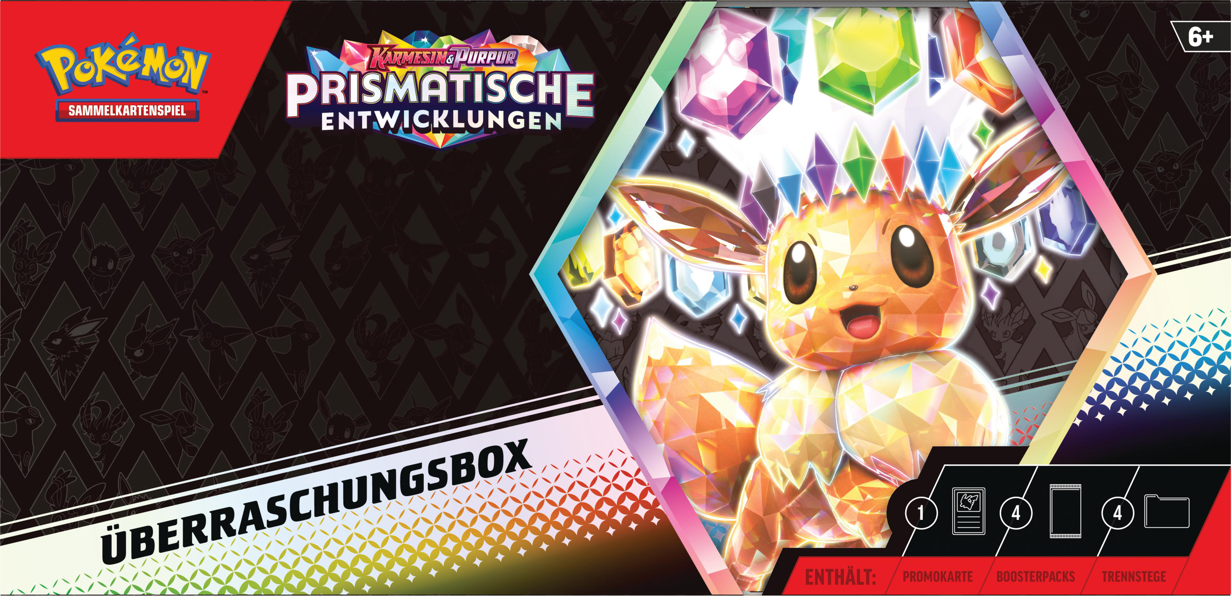 Pokémon-Box mit Text und Evoli-Illustration.
