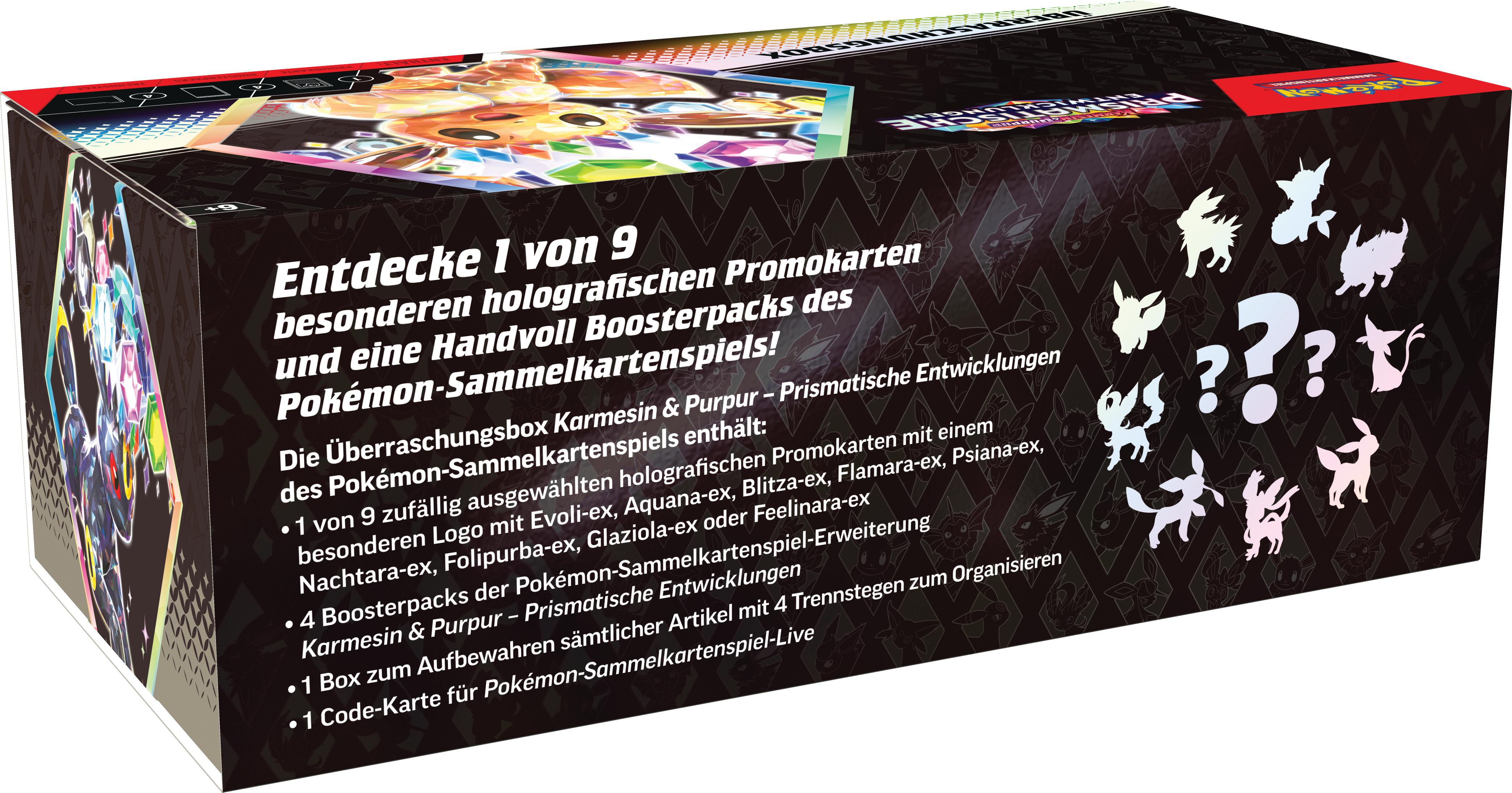 Eine Pokémon-Kartenbox mit mehreren Pokémon-Charakteren und Text.