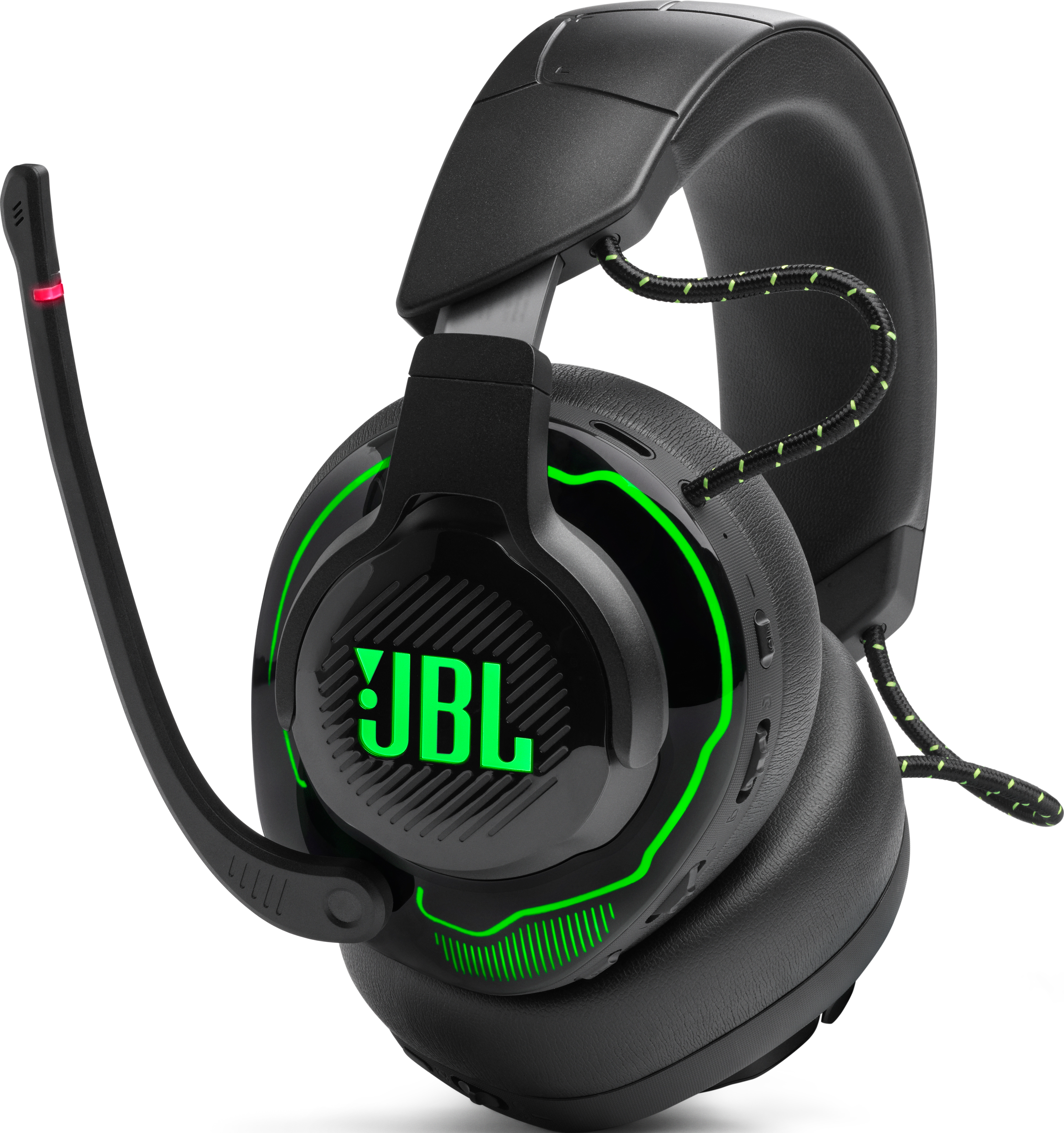 Schwarzes JBL-Gaming-Headset mit grünen Akzenten und Logo.