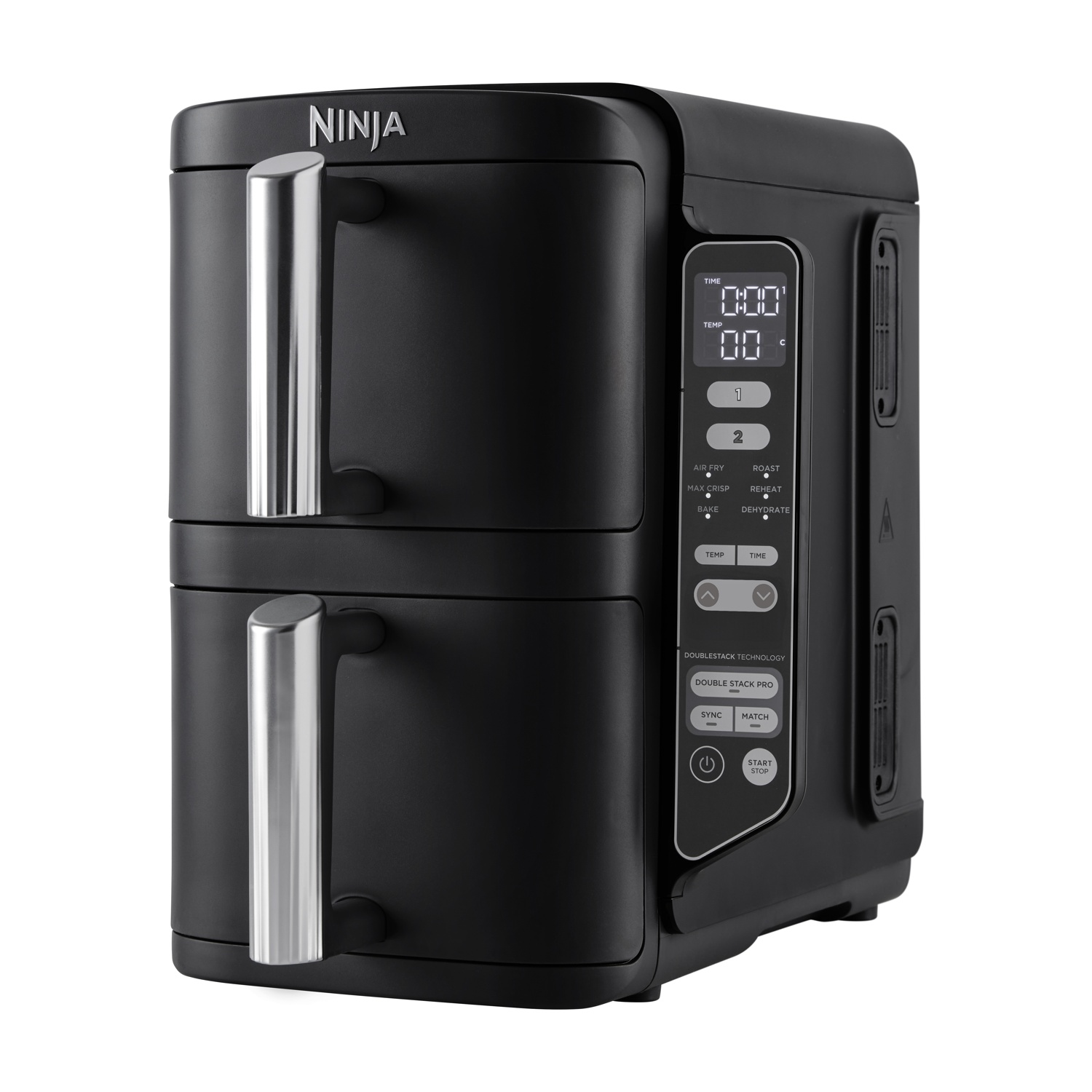 Una friggitrice ad aria Ninja nera con display digitale.