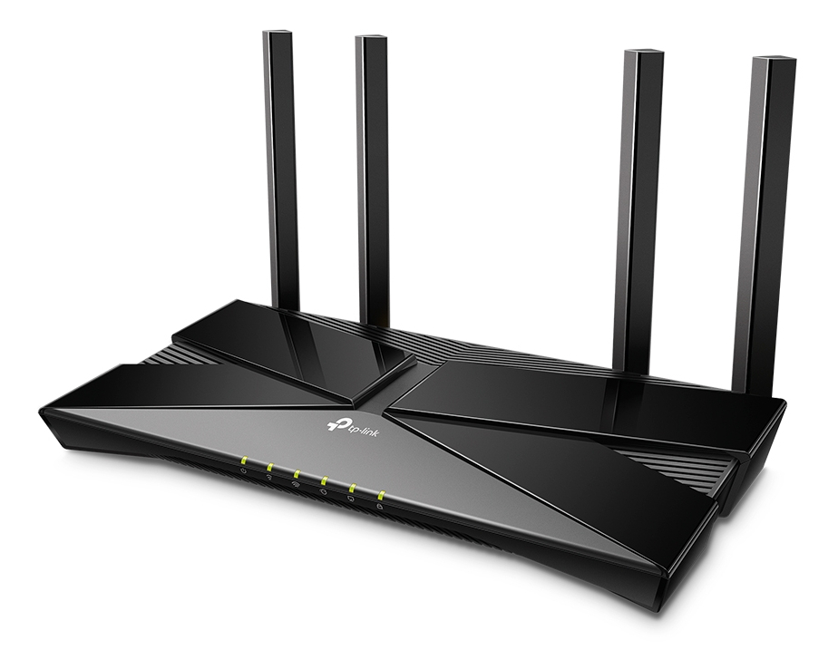 Czarny router Wi-Fi tp-link z czterema antenami.