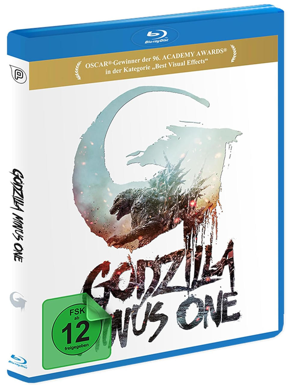 Blu-ray-Disc-Hülle für Godzilla Minus One. Das Cover zeigt Godzilla mit rotem Hintergrund und weißem Text.