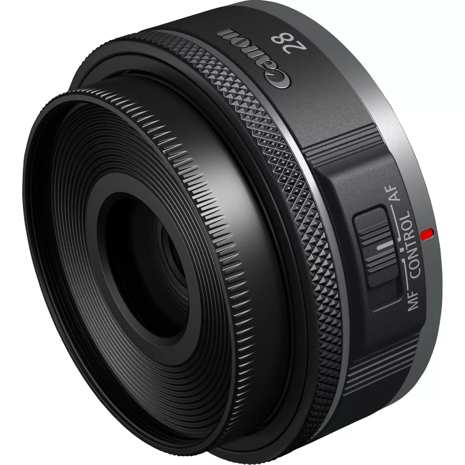 Canon-Objektiv mit Fokus- und Steuerring. Canon 28-Etikett.
