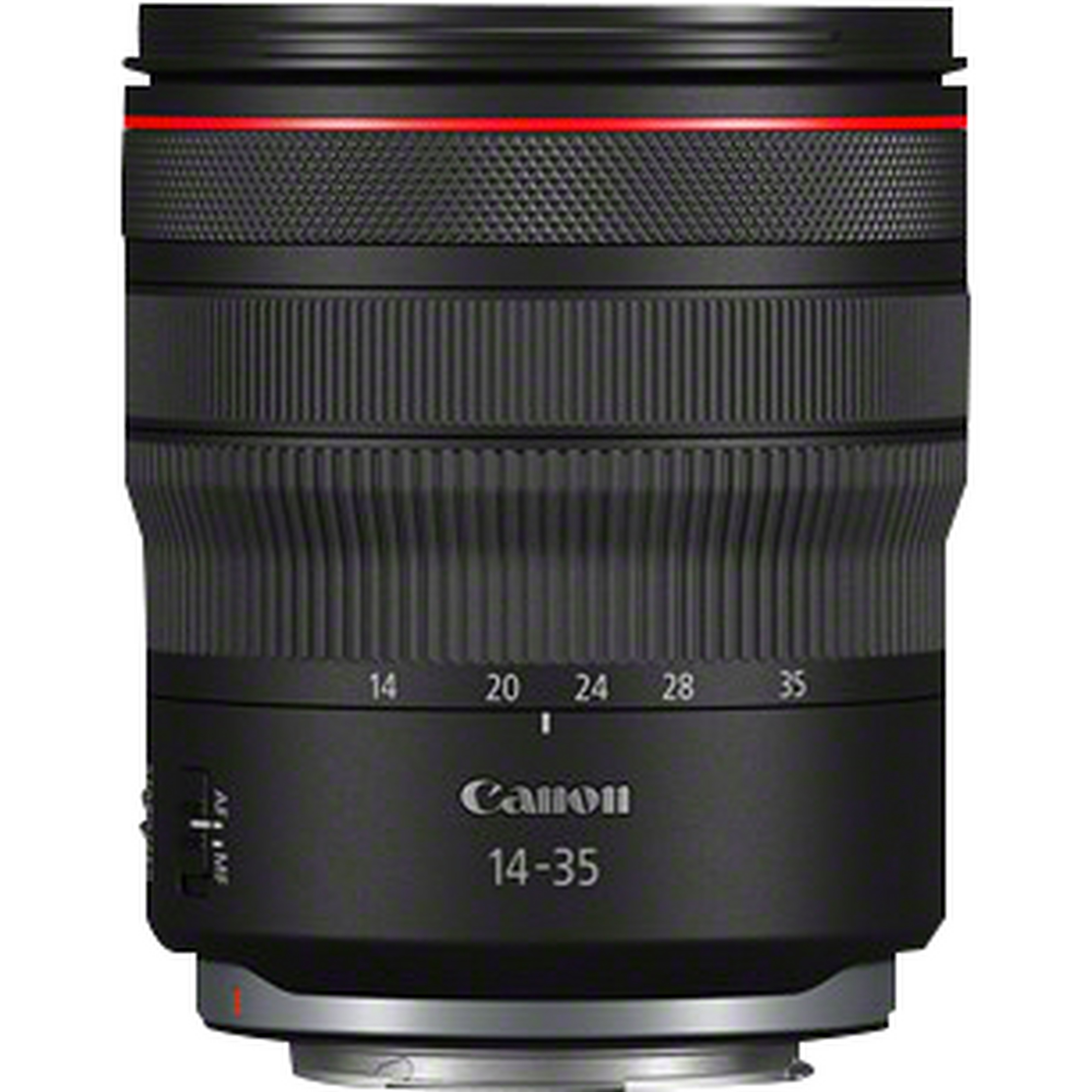 Ein Canon-Objektiv mit Zoomring und Brennweitenanzeigen.