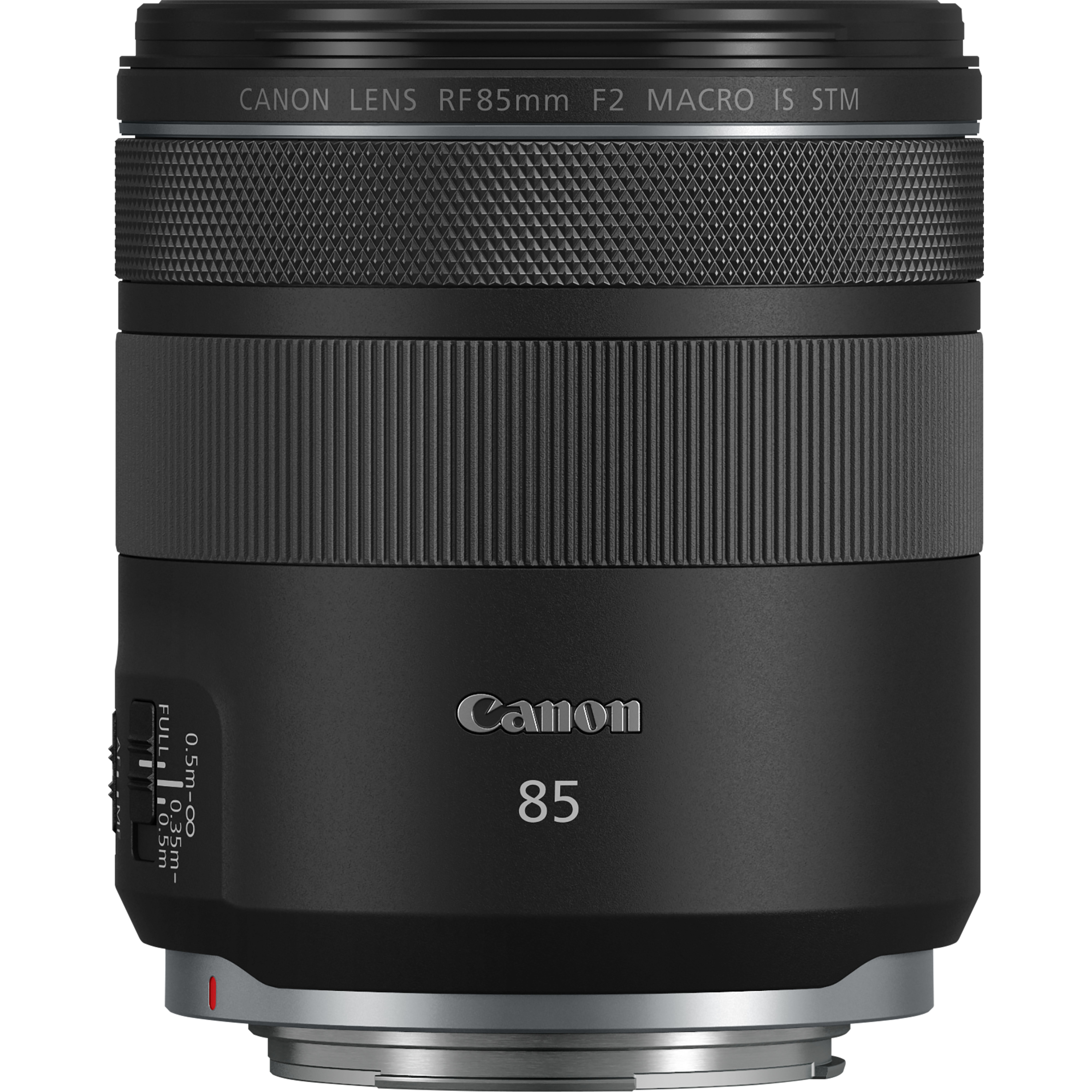 Schwarzes Canon-Objektiv mit Canon 85-Etikett.