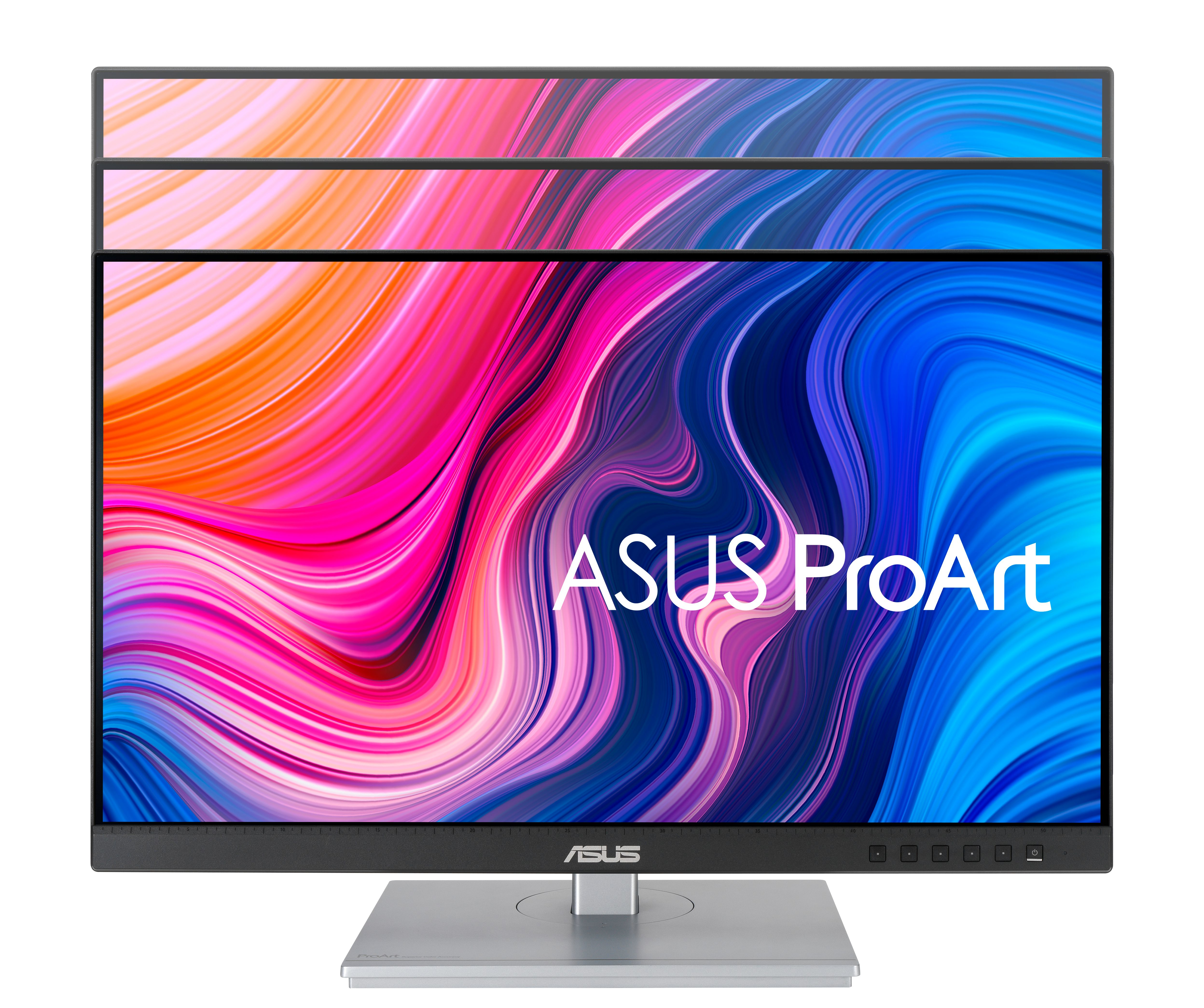 ASUS ProArt Monitor mit buntem Hintergrund.