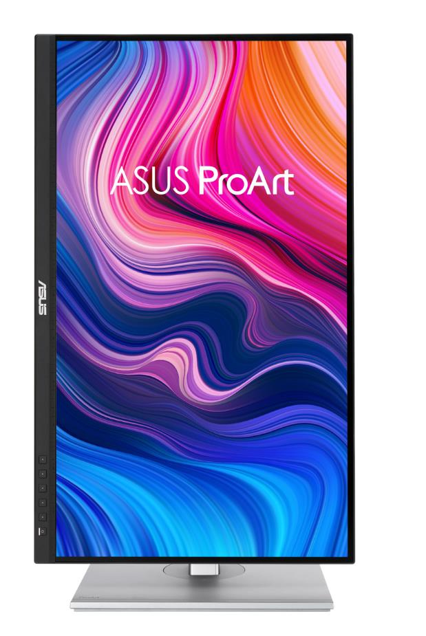 Ein Computermonitor mit farbenfroher abstrakter Anzeige und dem ASUS ProArt-Logo oben.