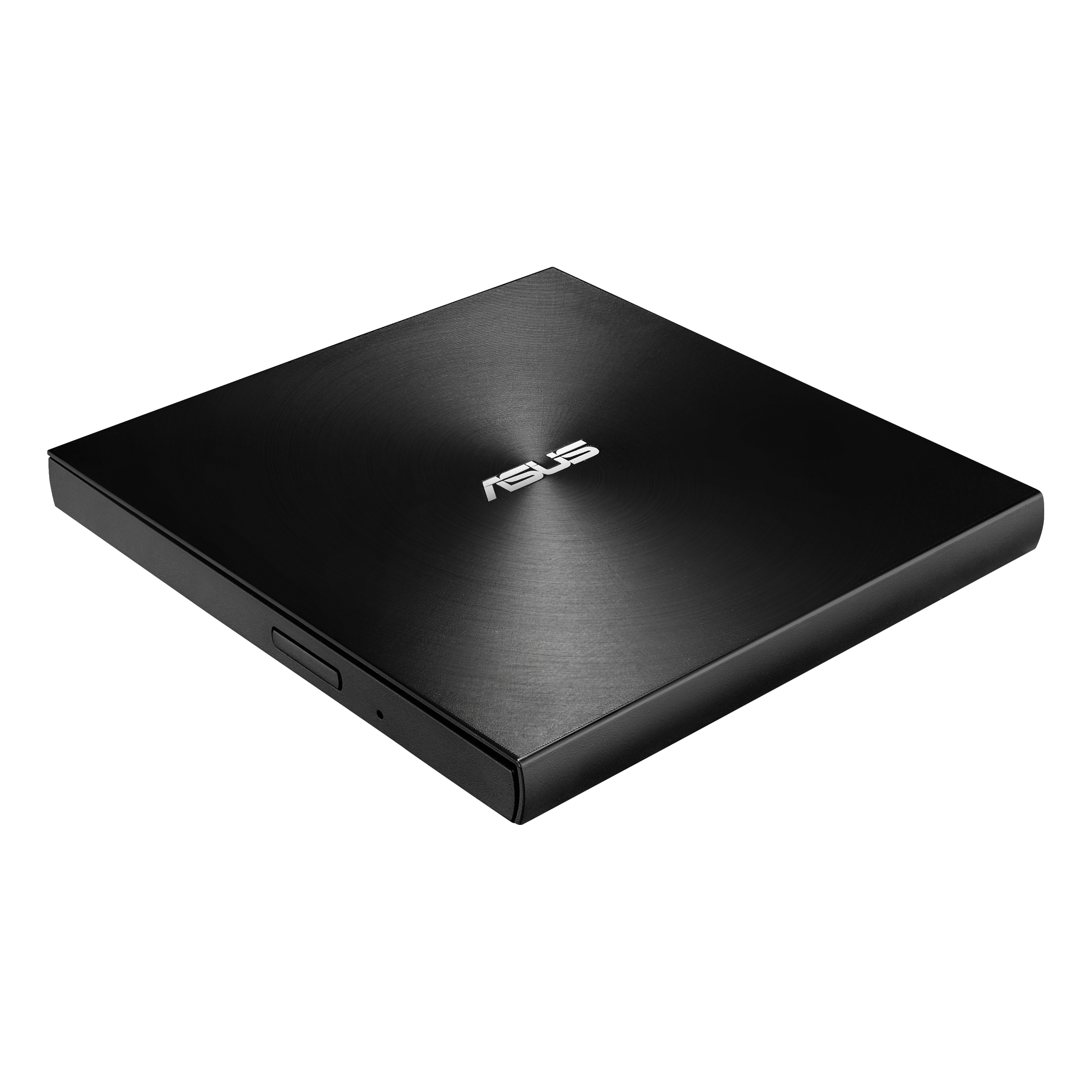 Schwarzes Asus DVD-Laufwerk, geschlossen, auf weißem Hintergrund.