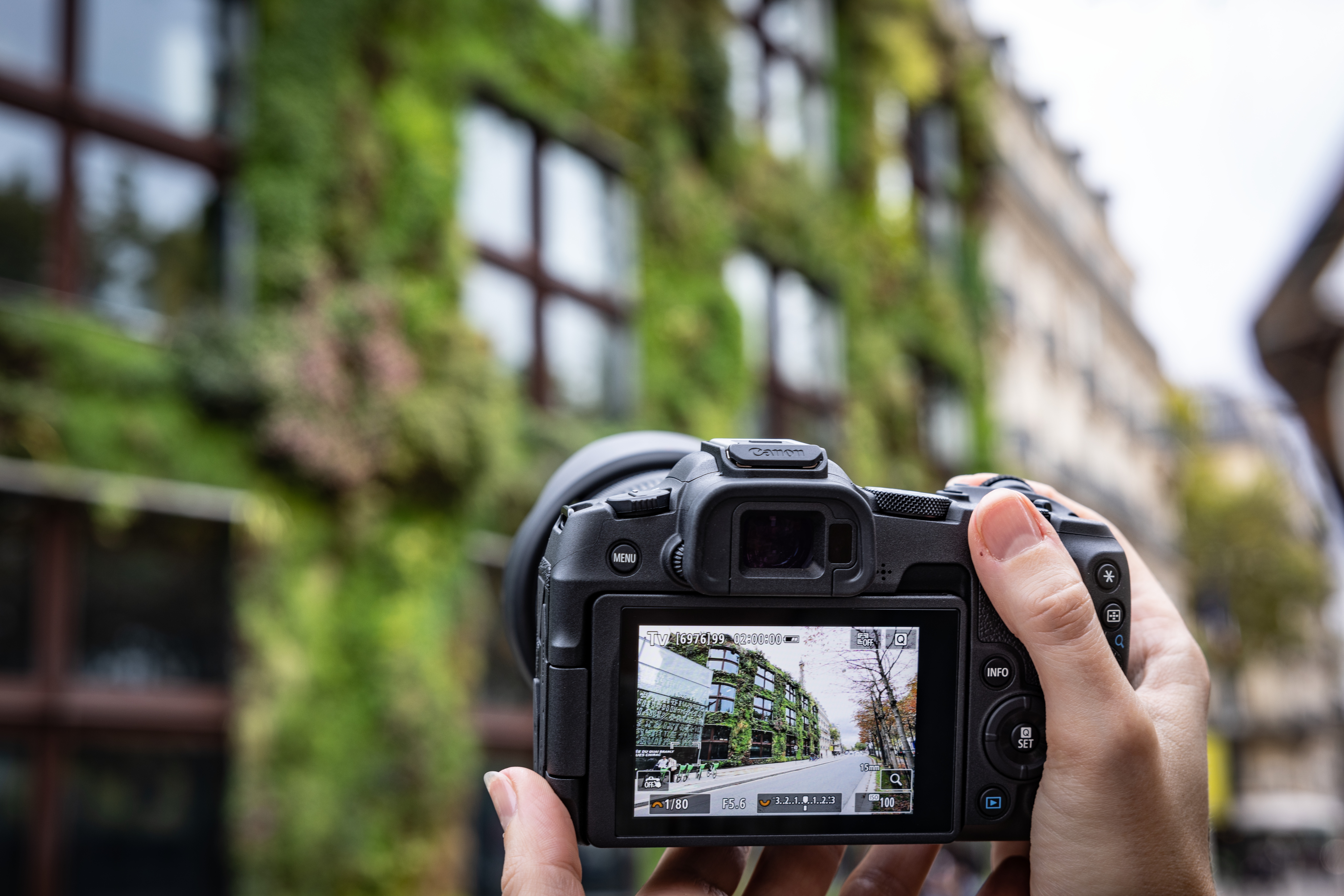 Eine Person, die ein Foto mit einer Canon Kamera macht.