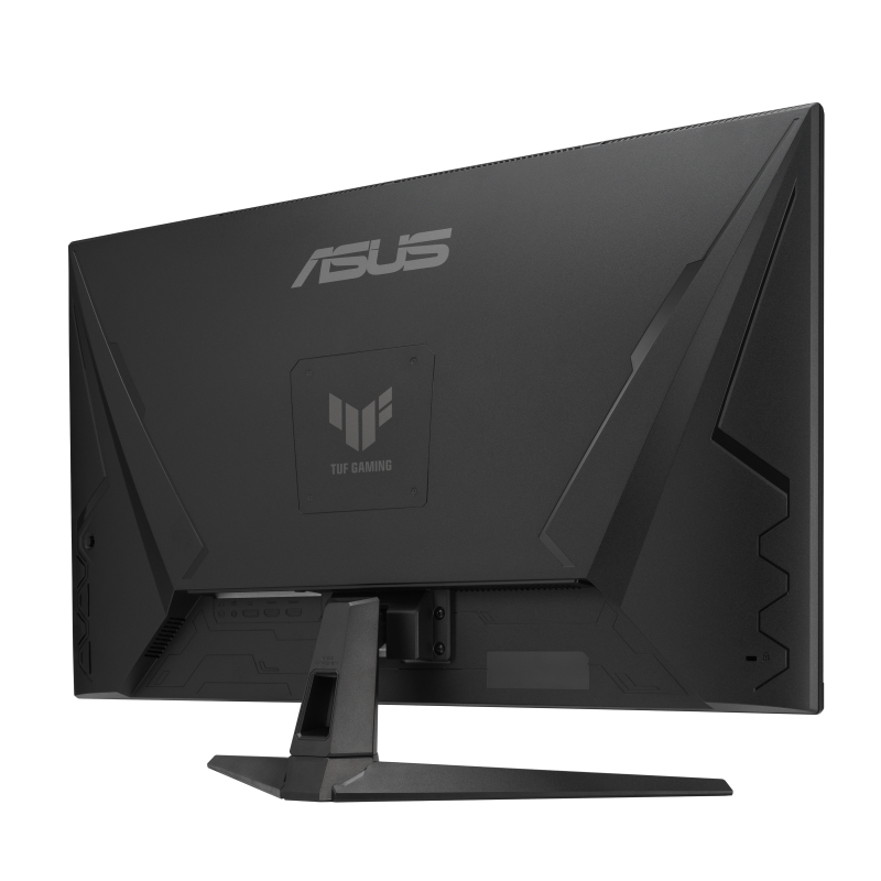 Schwarzer Monitorrücken, ASUS, TUF GAMING Logo. Isoliert auf weißem Hintergrund.