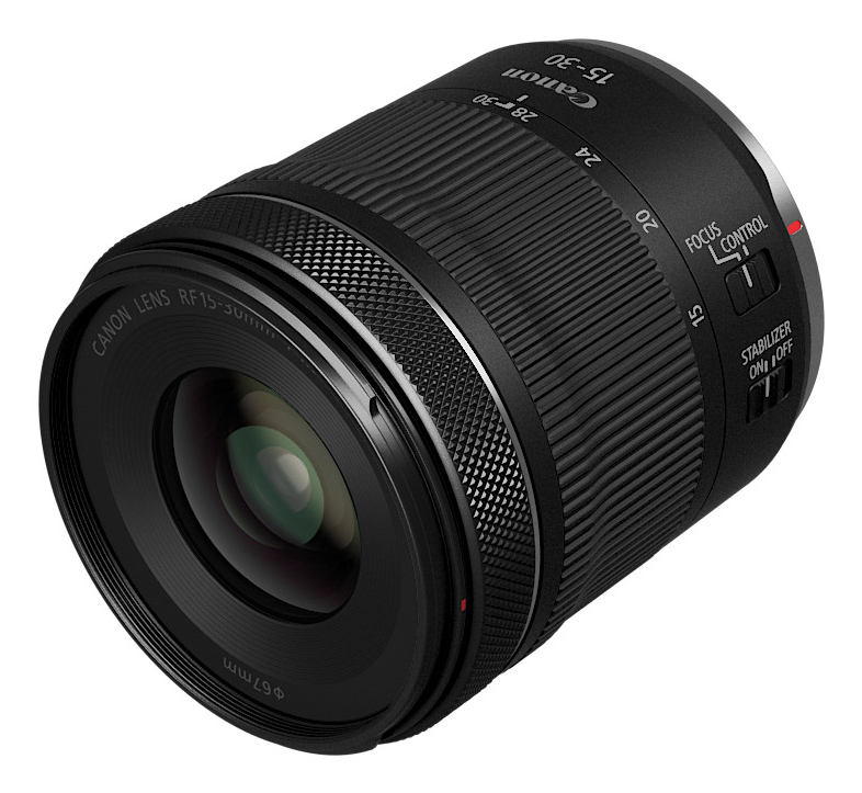 Schwarze Kameraobjektiv. Fokus- und Steuerring. Canon Objektiv Modell.