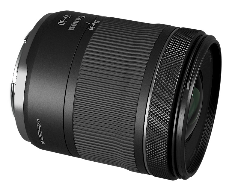 Schwarzes Canon 15-30mm-Objektiv. Geriffelter Griff und Canon-Logo. Vordere Linse sichtbar.