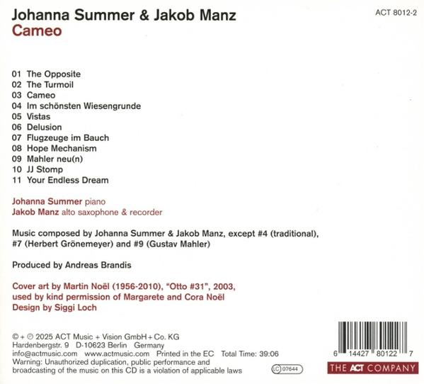 CD-Cover: Weiß mit schwarzem Text, ein kleines Foto und dem Titel 'Johanna Summer & Jakob Manz'.