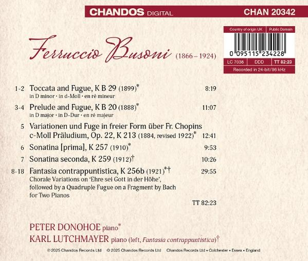Rückseite einer Ferruccio Busoni CD mit Titelliste und Informationen.