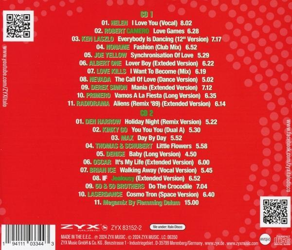 Rote CD-Hülle mit Songliste für CD 1 und CD 2. Enthält QR-Codes.