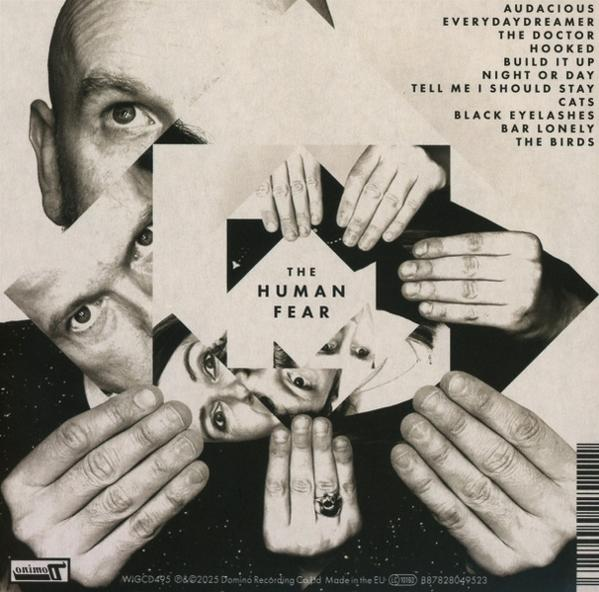Albumcover für 'The Human Fear'. Collage eines Mannes, Trackliste rechts.