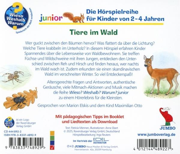 Kinderbuchcover: Tiere im Wald mit deutschem Text.