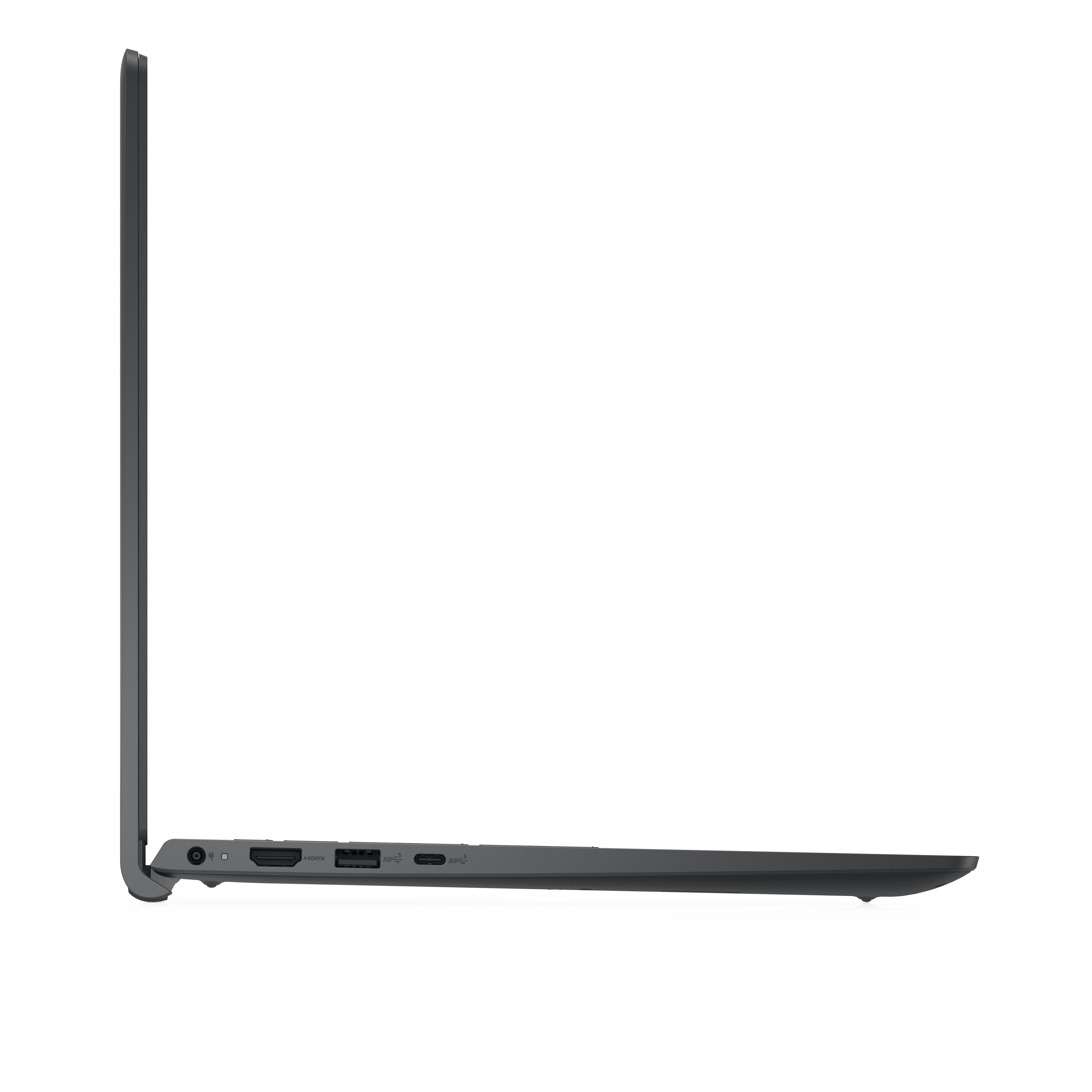 Seitenansicht eines schwarzen Laptops mit Anschlüssen an der Seite.