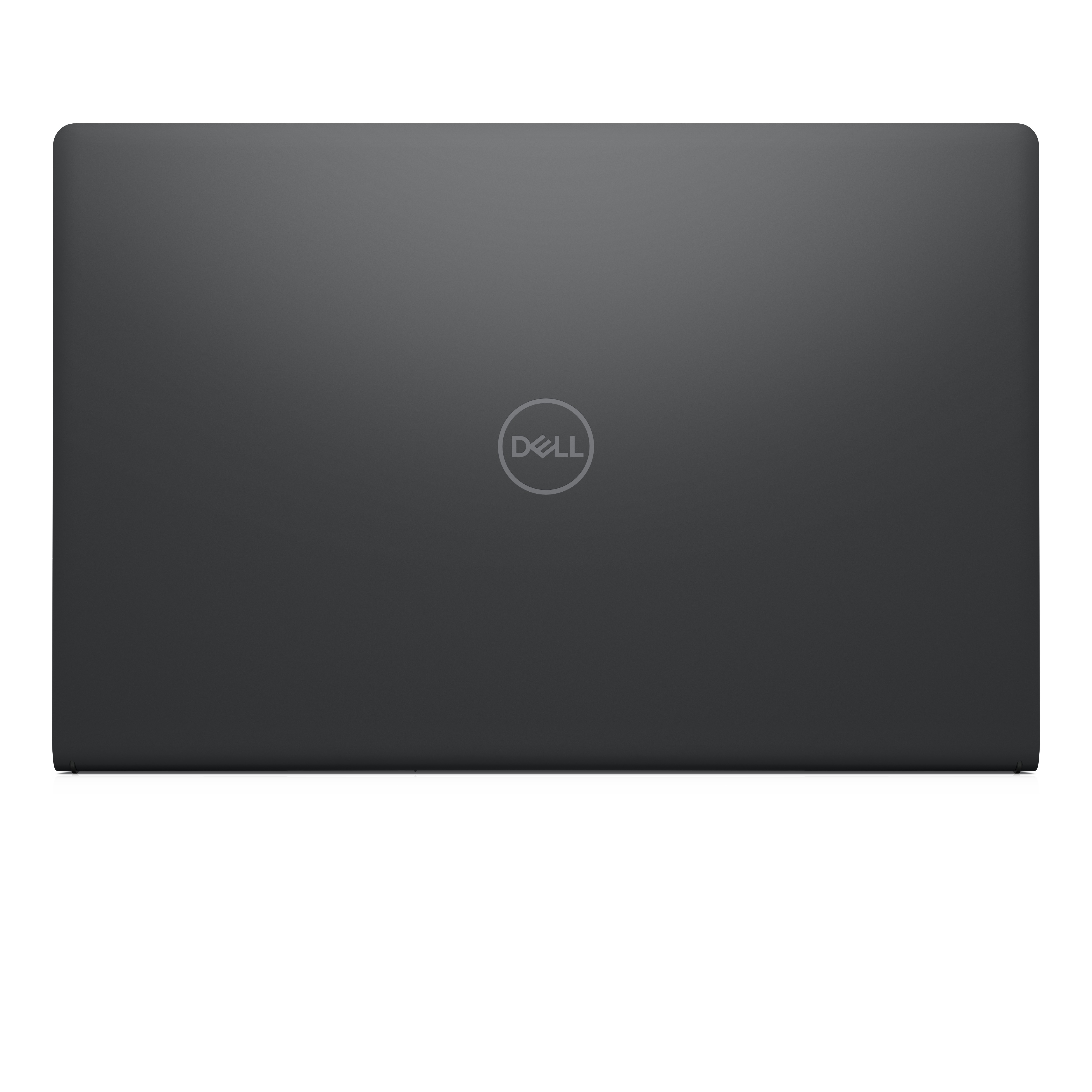 Draufsicht auf einen schwarzen Laptop. Das Dell-Logo befindet sich mittig auf dem Deckel.