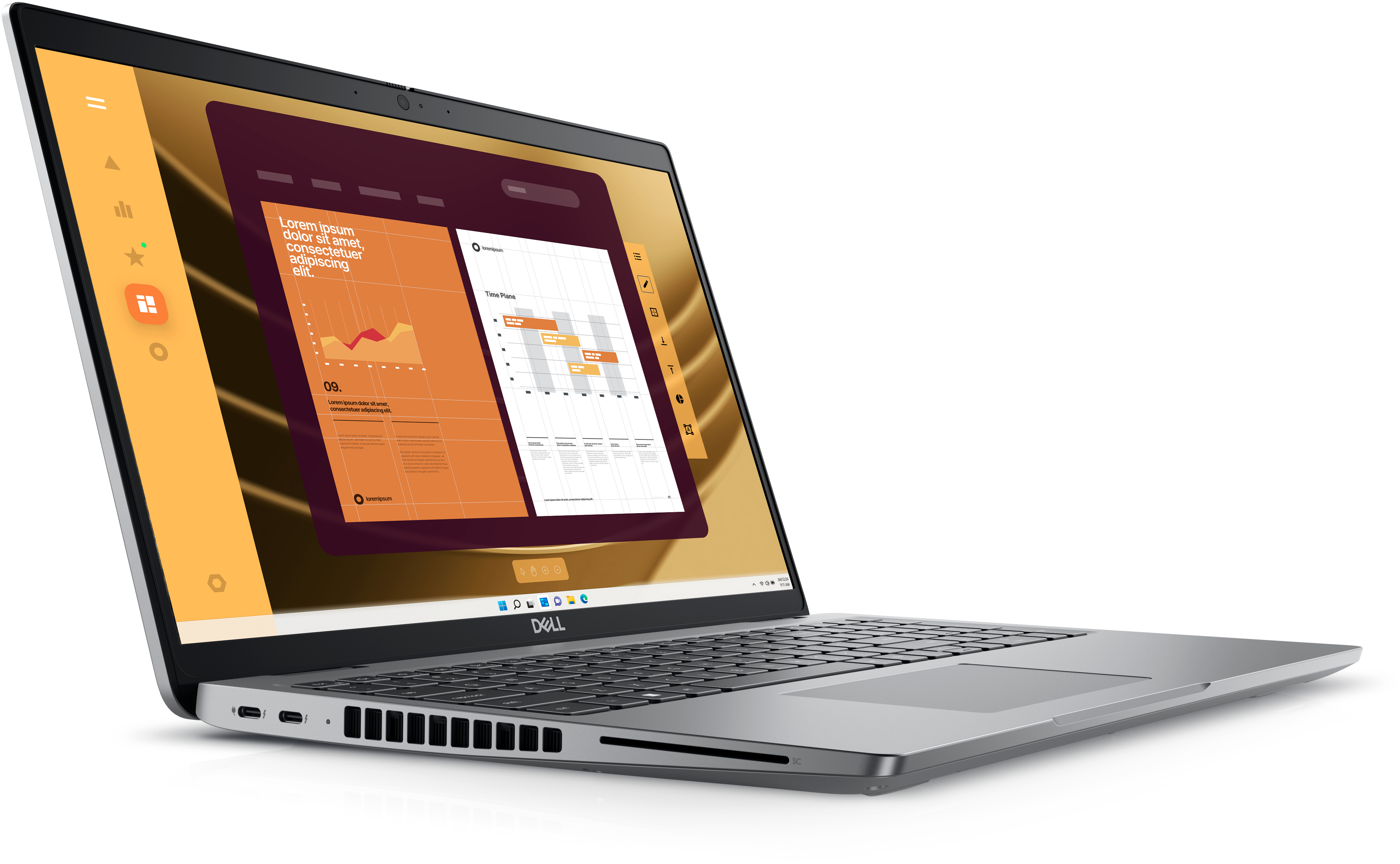 Laptop mit Diagrammen auf dem Bildschirm, Seitenansicht.