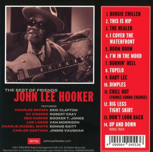 Pochette d'album, John Lee Hooker, 'The Best of Friends'. Comprend l'image de l'artiste et la liste des titres.