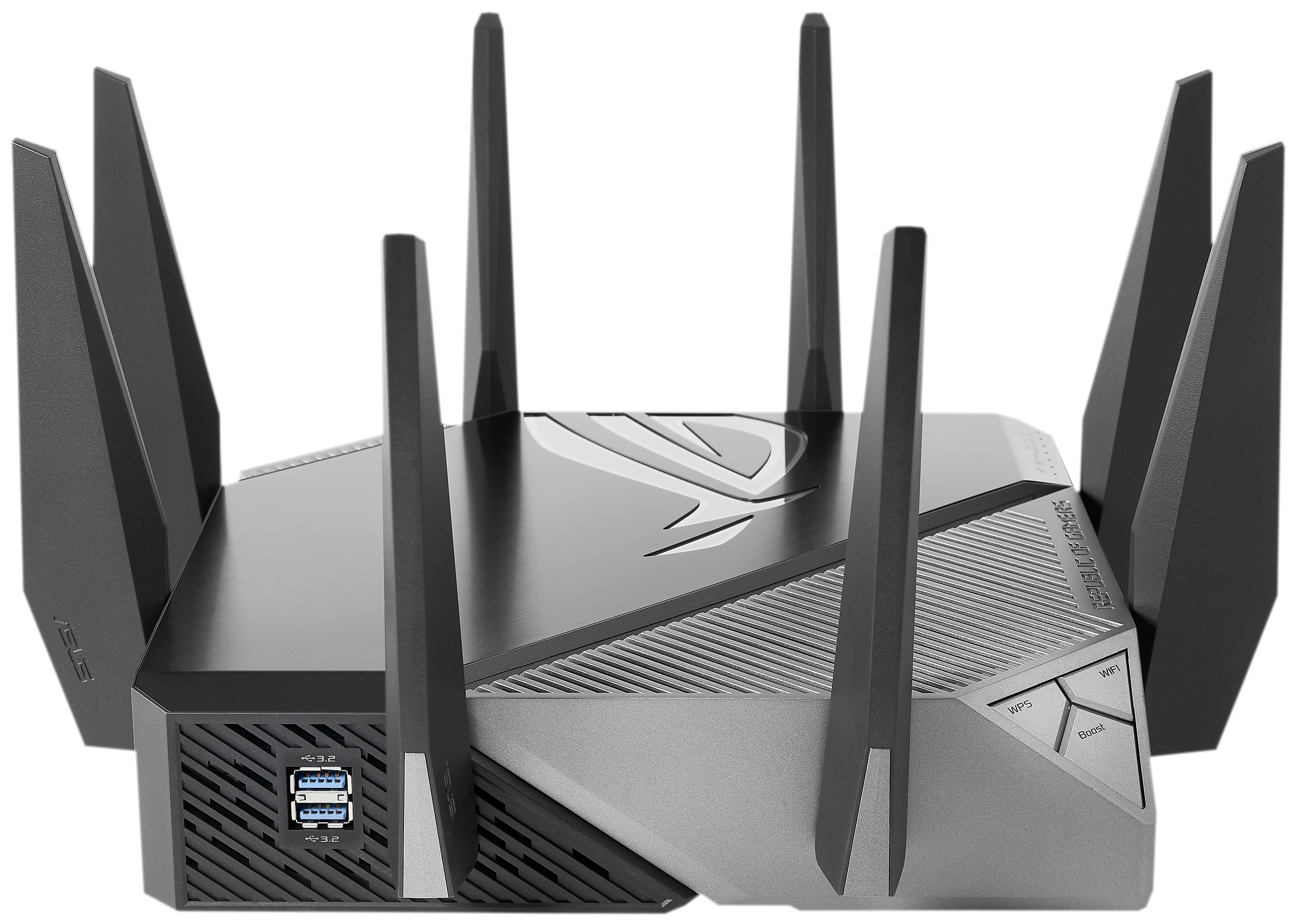 Routeur noir avec plusieurs antennes et le logo Republic of Gamers.