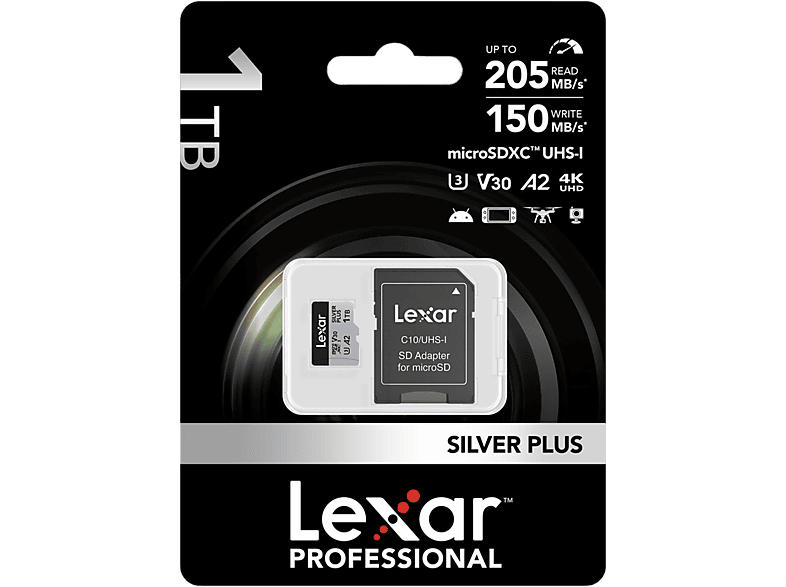 LEXAR 1TB Yüksek Performanslı Silver Plus microSDXC UHS-I, up to 205MB/s okuma 150MB/s yazma Hafıza Kartı