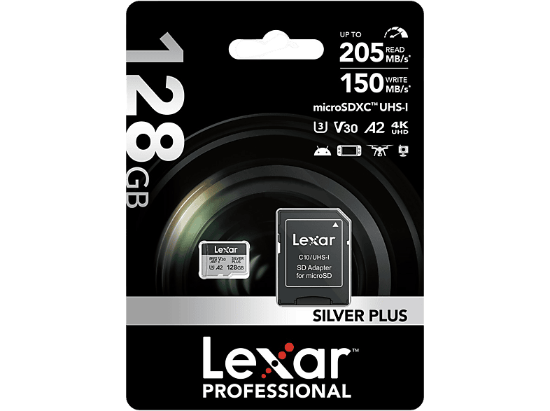 LEXAR 128GB Yüksek Performanslı Silver Plus microSDXC UHS-I, up to 205MB/s Okuma 150MB/s Yazma Hafıza Kartı