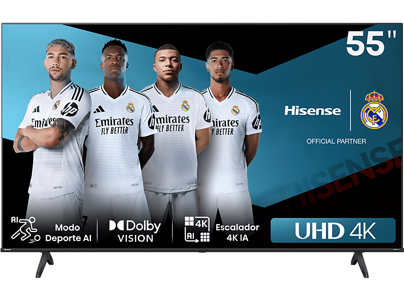 Hisense 55A6N, UHD 4K, Smart TV, HDR 10+, Dolby Vision, Control por Voz, Modo Juego, IA, Negro