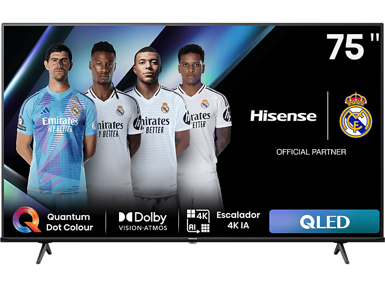 TV QLED 75" - Hisense 75E7NQ, UHD 4K, Dolby Vision&Atmos, Sensor de luz, Modo Deportes, Air Play, IA, Negro