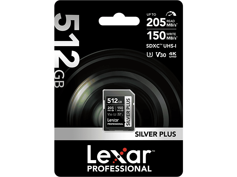 LEXAR 512GB LSDSIPL512G-BNNNG SD Professional Silver Plus SDXC UHS-I Kart Up To 205MB/s Okuma 150MB/s Yazma Hafıza Kartı