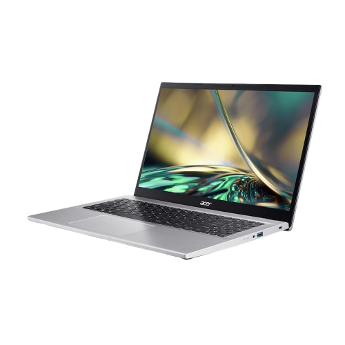 Vista superior de un portátil plateado con teclado y panel táctil negros.
