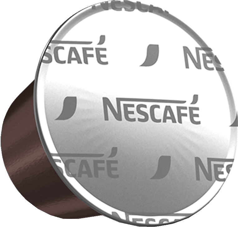 Nescafe-Kaffeekapsel, silberner Deckel mit Logo, braune Seite.