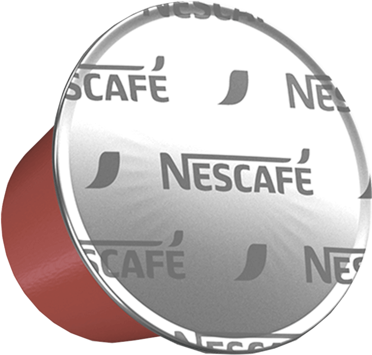 Nescafe-Kaffeekapsel, silberner Deckel mit Logo, rote Seite.