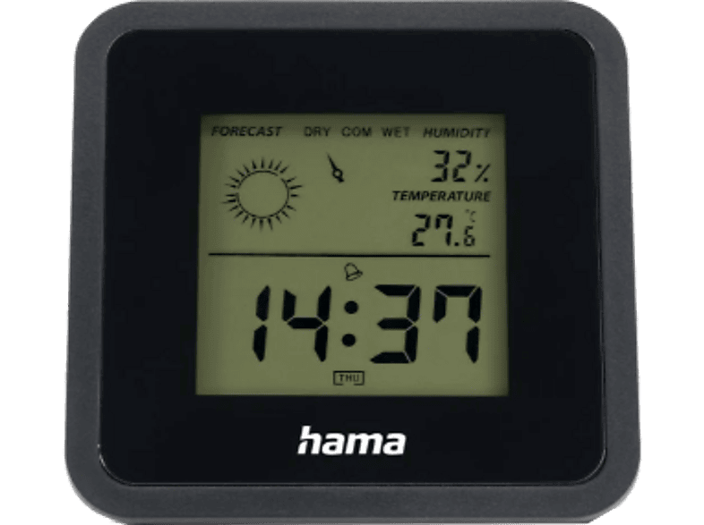 Estación meteorológica - Hama 00185890, Termómetro e Higrómetro «Borneo», Digital, Para Interiores, Negro